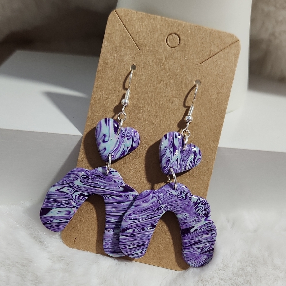 Purple Marbled Dangle Earrings